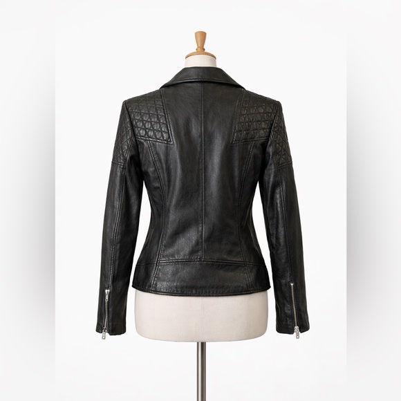 Black 100% Sheep Leather Moto/Biker Jacket - Picture 3 of 11